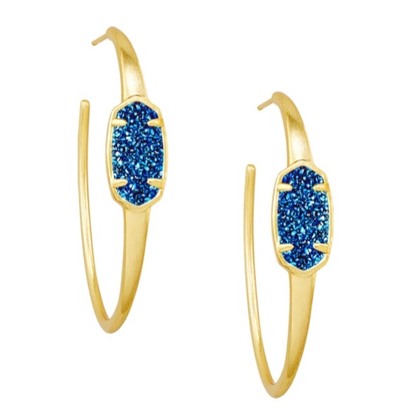 NWT Kendra Scott Shauna Hoops in Royal Blue Kyocera Druzy! Earrings